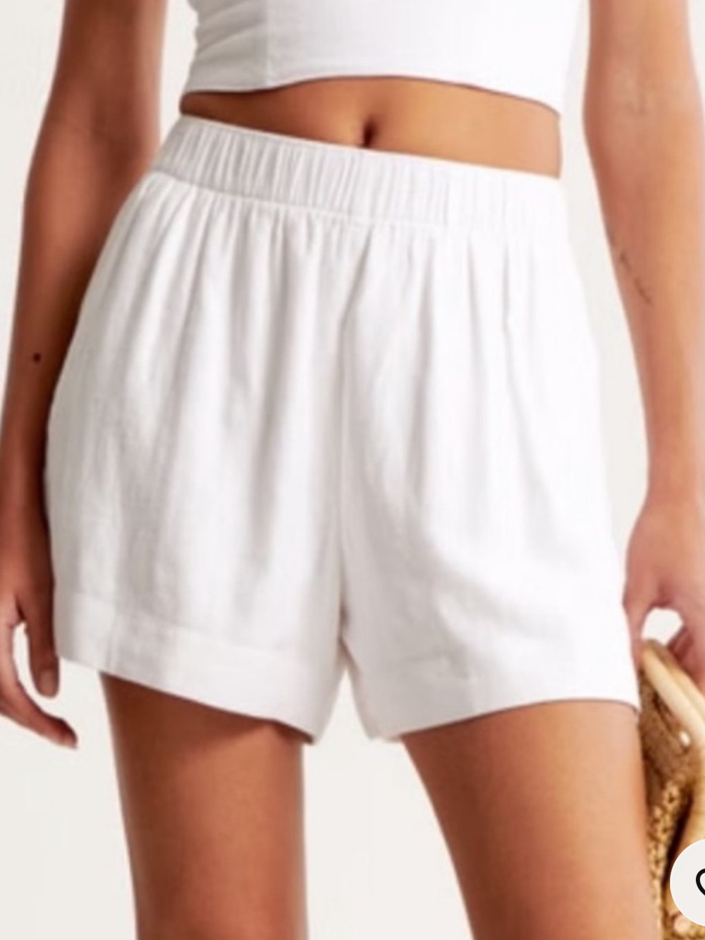 Abercrombie & Fitch White Elastic-Waist Linen-Blend Shorts
